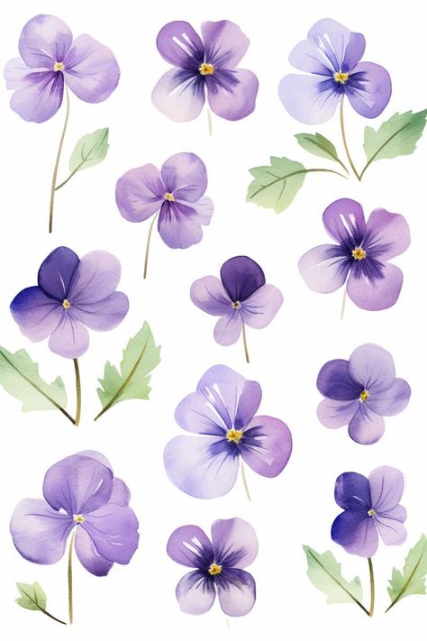 watercolor flowers Violet Watercolor Painting, Violas Flowers, Watercolor Templates, Purple Colour Flowers, Modern Watercolor Art, Viola Flower, Small Purple Flowers, Watercolor Flower Background, Violet Pastel