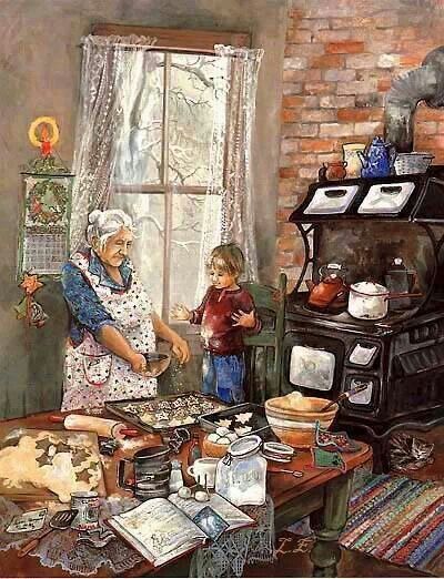 LOVE IS GRANDMAS KITCHEN Grandmas House, Norman Rockwell, Christmas Scenes, Country Art, Mail Art, Kitchen Art, Christmas Pictures, Christmas Art, 그림 그리기