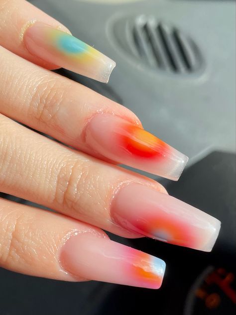 Coffin Acrylic Nails Design, Elite Nails, Acrylic Nails Design, Coffin Acrylic Nails, Aura Art, Aura Nails, Yellow Nails Design, Orange Gradient, Broken Nails