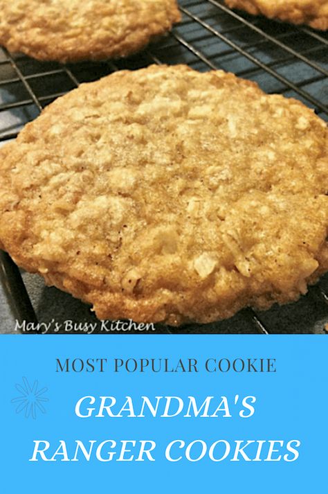 Cookie With Coconut, Crunchy Oatmeal, Ranger Cookies, Julie King, Grandma's Recipes, Popular Cookies, Dairy Free Cookies, Crispy Rice, Frozen Cookies