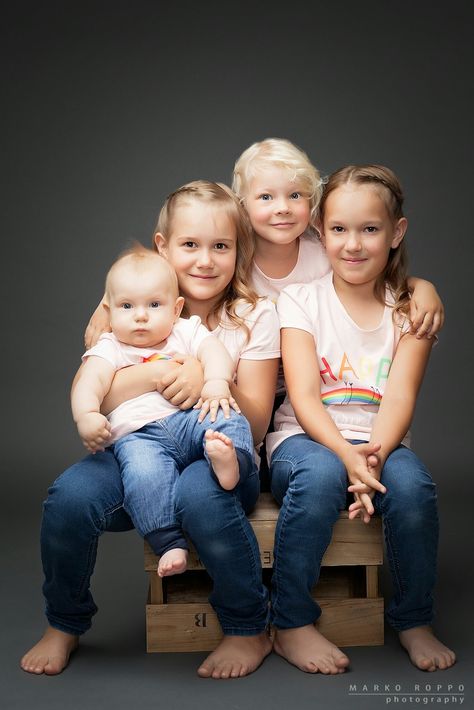 Sisters. By Marko Roppo Photography 4 Siblings Photography, 4 Sibling Photography Poses, 4 Siblings Photography Poses, Four Siblings Photography, Julfotografering Barn, 4 Siblings Picture Ideas, 3 Siblings Photography Poses, Young Sibling Photography, Siblings Shoot