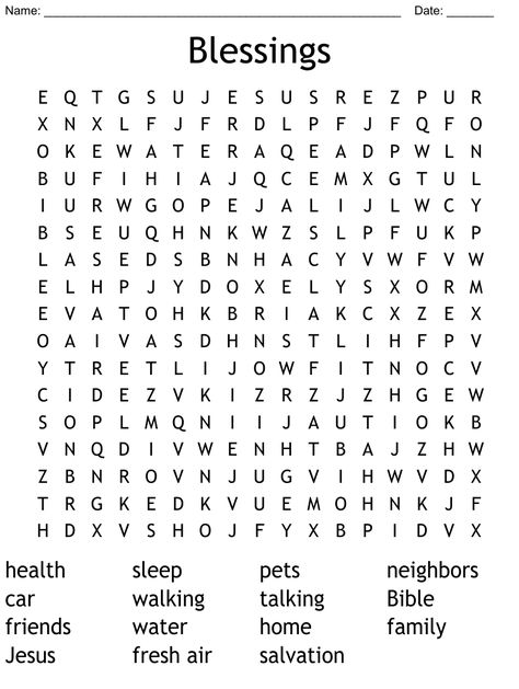 Blessings Word Search Christian Word Search Printables, Bible Word Search Free Printable, Church Activity Sheets, Scripture Treats, Sunday School Activity Sheets, Sermon Notes For Kids, Bible Activity Sheets, Jesus Childhood, Sunday School Worksheets