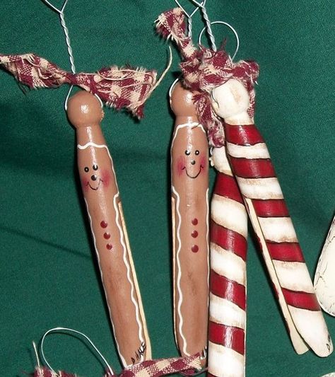 christmas clothespin ornaments | Hand+painted+Clothespin+Christmas+Ornament+++++by+CaneBottomCrafts,+$2 ... Clothespin Christmas, Clothes Pin Ornaments, Clothespin Crafts Christmas, Christmas Clothespins, Gingerbread Crafts, Clothes Pin Crafts, Primitive Christmas, Candy Canes, Handmade Ornaments