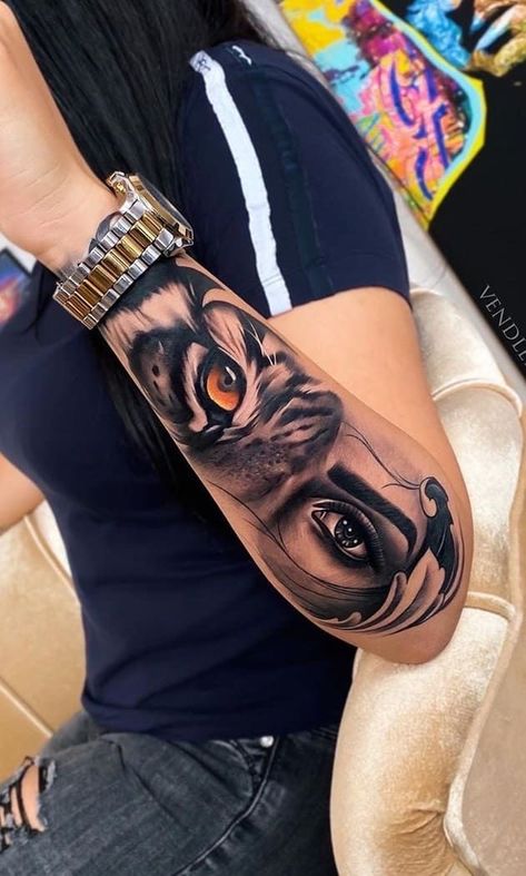 Tiger Eyes Tattoo, Tiger Tattoo Sleeve, Cute Hand Tattoos, Forarm Tattoos, Forearm Tattoo Women, Tatuaje A Color, Dope Tattoos For Women, Badass Tattoos, Best Sleeve Tattoos