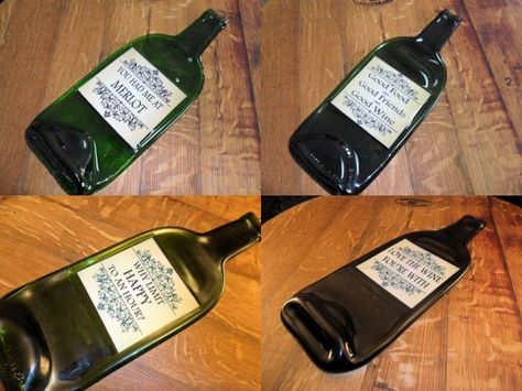 Empty Wine Bottle Crafts, Melted Wine Bottles, Empty Liquor Bottles, Diy Serving Tray, Diy Cheese, Glassware Crafts, Bottle Tray, Cheese Trays, Empty Wine Bottles