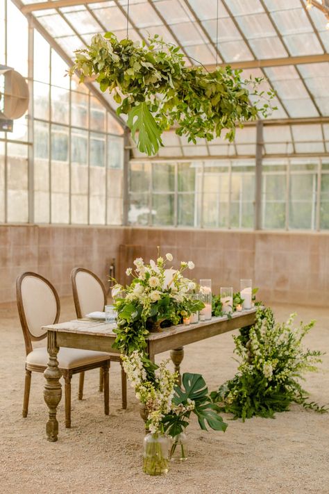 Wedding Cocktail Tables, Hanging Greenery, White And Green Wedding, Plant Installation, Sweetheart Table Wedding, Tropical Greenery, Floral Installation, Gold Chic, Ocean Photos