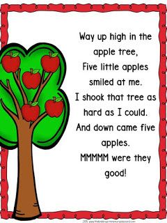 Kindergarten Poetry, Preschool Apple Activities, Apple Song, Preschool Poems, Preschool Apple Theme, Apple Kindergarten, Apple Lessons, Kindergarten Smorgasboard, Kindergarten Songs