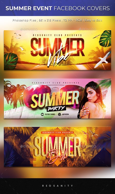 Summer Event Facebook Cover Edit Photoshop, Facebook Cover Design, Facebook Event, Summer Instagram, Photoshop Template, Summer Events, Photoshop Editing, Modern Graphic Design, Facebook Cover