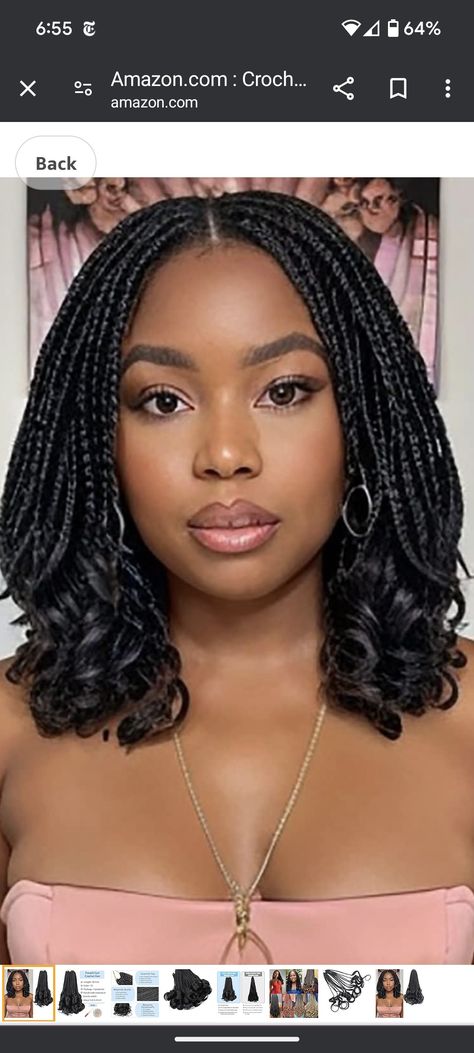 Short Crochet Braids Hairstyles Bobs, Shoulder Length Mini Braids, Box Braid Bob With Curls, Braids For People With Big Foreheads, Micro Braid Bob, Short Bob Knotless Braids, Box Braid Bob Shoulder Length, Knotless Twist Hairstyles, Bob Box Braids Styles Shoulder Length