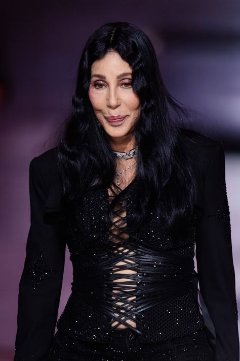 Cher Wore A Reverse Corset At The Victoria’s Secret Fashion Show Gigi Hadid Walk, Cher Show, Cher Photos, Fishnet Top, Pink Carpet, Victoria Secret Fashion, Victoria Secret Fashion Show, Plaid Mini Skirt, Rock Star