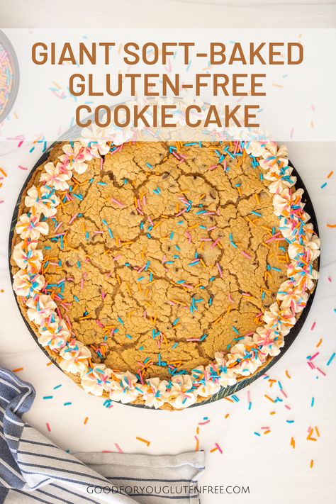 Cookie Cake Gluten Free, Gluten Free Dairy Free Cookie Cake, Gluten Free Chocolate Chip Cookie Cake, Gluten Free Sprinkle Cookies, Gluten Free Cookie Cake Recipe, Gluten Free Cookie Cake, Sugar Cookie Cake Recipe, Gluten Free Christmas Cookies Recipes, Birthday Party Ideas Food