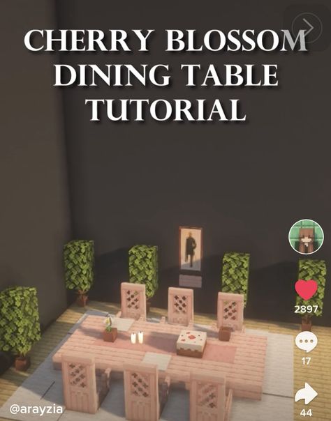 Cute Minecraft Dining Room, Minecraft Vanilla Furniture, Tables In Minecraft, Pink Living Room Minecraft, Cherry Wall Minecraft, Kitchen Table Minecraft, Cherry Kitchen Minecraft, Minecraft Princess Bed, Minecraft Cherry Blossom Furniture