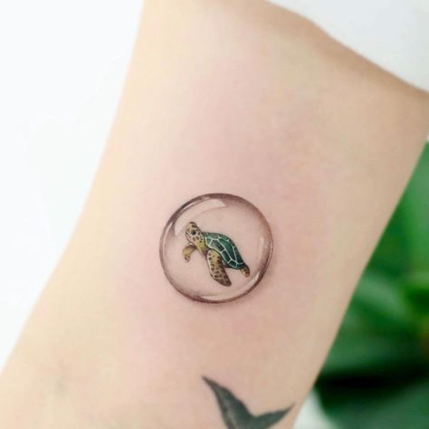 Small Sea Turtle Tattoo Realistic, Turtle With Shadow Tattoo, Sea Turtle Tattoo Rib Cage, Space Turtle Tattoo, Subject To Change Tattoo, Colored Turtle Tattoo, Tiny Sea Turtle Tattoo, Turtle Tattoo Color, Small Turtle Tattoos For Women