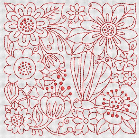 Redwork Embroidery Patterns, Bordado Jacobean, Redwork Machine Embroidery Designs, Redwork Patterns, Garden Blocks, Machine Embroidery Redwork, Designs By Juju, Embroidery Store, Redwork Embroidery