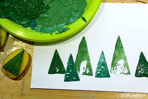 Toddler Christmas Cards, Christmas Tree Math, Childrens Christmas Cards, Potato Printing, Christmas Cards Handmade Kids, Games For Preschool, Potato Print, Christmas Cards Kids, Christmas Card Crafts