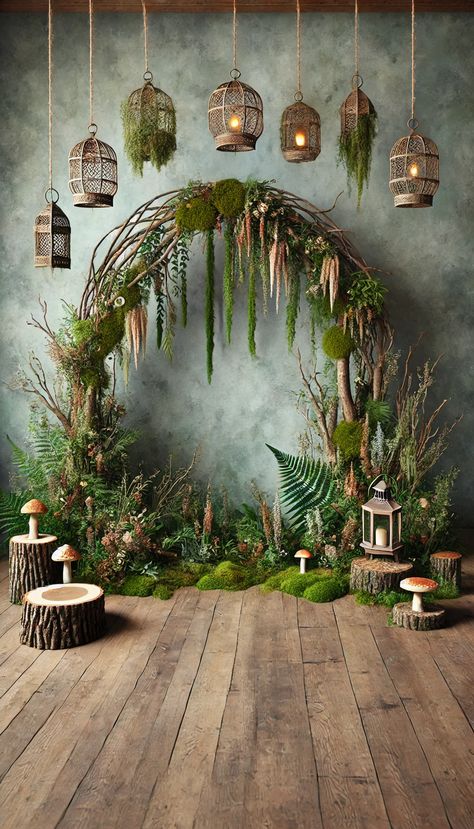 17+ Stunning Backdrop Decoration Ideas to Elevate Any Event 🎉✨ Moss Flower Wall Photo Backdrops, Enchanted Forest Backdrop Diy, Diy Wedding Backdrop Outdoor, Woodland Backdrop Ideas, Drape Backdrop Ideas, Enchanted Forest Theme Backdrop, Giant Flowers Backdrop, Hexagon Backdrop Wedding, Church Backgrounds Stage Design