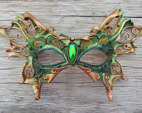 Leaf Masquerade Mask, Fairy Mask Aesthetic, Moth Masquerade Mask, Masquerade Mask Green And Gold, Green Mask Aesthetic, Beetle Fairy, Moth Mask, Green Masquerade Mask, Fairy Mask