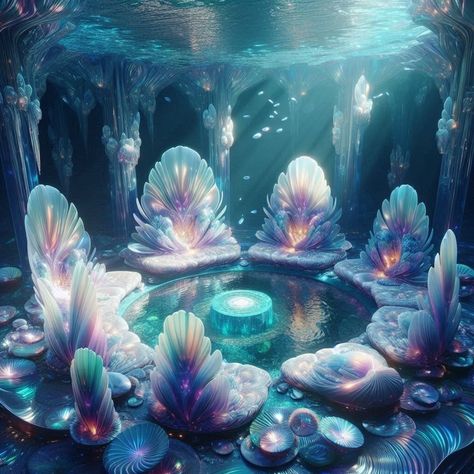 Dnd Mermaid, Underwater World Aesthetic, Mermaid Kingdom, Fantasy Ocean Art, Blake Kathryn Art, Fantasy Water Kingdom Aesthetic, Mermaid City, Mermaid Castle, Underwater Kingdom