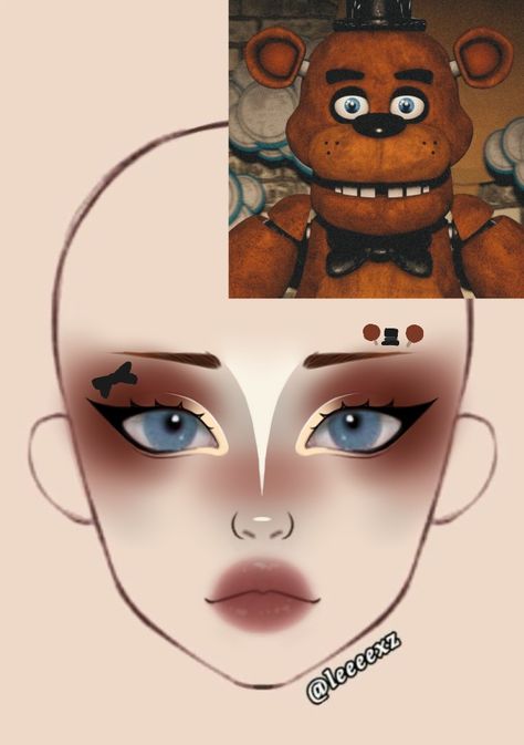 Freddy Fazbear Makeup, Fnaf Inspired Makeup, Freddy Fazbear Cosplay, Skz Makeup, Fnaf Makeup, Makeup Drawings, Fnaf Cosplays, Makeup Filter, Makeup Charts