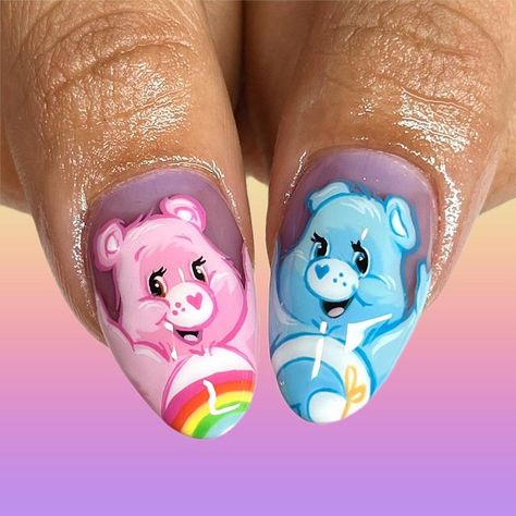 Care Bear Nails, Baby Nail Art, Printable Nail Art Practice Sheet, Bear Nails, Cartoon Nail Designs, Encapsulated Nails, Bear Friends, Unghie Nail Art, Bears Nails