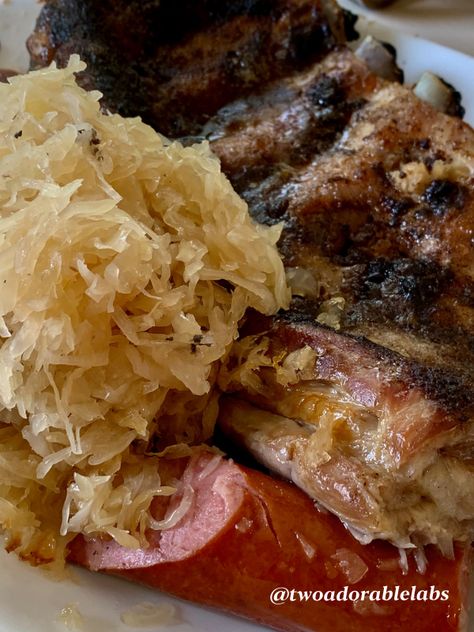 Sauerkraut, Spare Ribs, and Kielbasa Sauerkraut And Ribs Recipe, Spareribs And Sauerkraut Recipe, Ribs And Sauerkraut, Pork Roast And Sauerkraut, Lemon Buttercream Icing, Pork Spare Ribs Recipe, Buttercream Icing Recipe, Country Style Pork Ribs, Kielbasa Recipes