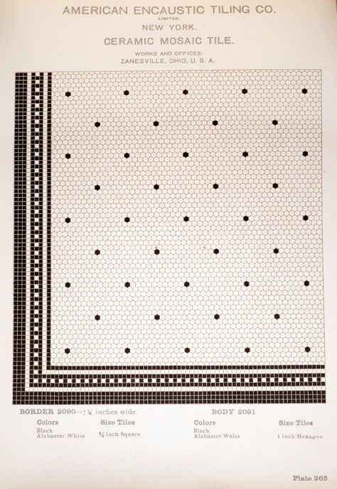 Plate_265 | Publisher: American Encaustic Tiling Co., Ltd. P… | Flickr 1920s Entryway Tile, Victorian Tile Patterns, Antique Tile Bathroom, Penny Tile Entry, Hexagon Mosaic Tile Bathroom Floor, Vintage Shower Tile, Mosaic Tile Bathrooms, 1920 Tile, Penny Tile Border