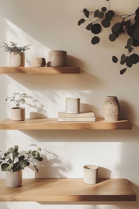 Add style and storage with DIY floating shelves, perfect for a minimalist look that’s both functional and sleek. #FloatingShelves #MinimalistDIY Diy Floating Shelf, Diy Floating Shelves, Visual Clutter, Create Storage, Floating Table, Minimalist Space, Wooden Floating Shelves, Decor Plants, Floating Shelves Diy