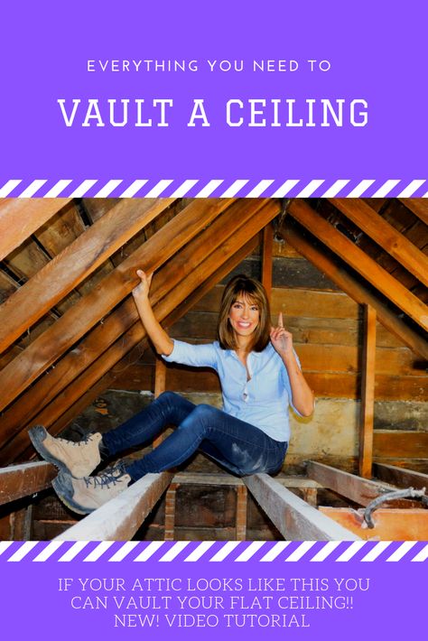 Raise Ceiling, Low Ceiling Attic, Cathedral Ceiling Living Room, Vaulted Ceiling Bedroom, Vaulted Ceiling Ideas, Ceiling Remodel, Exposed Trusses, Flat Ceiling, Pitched Ceiling