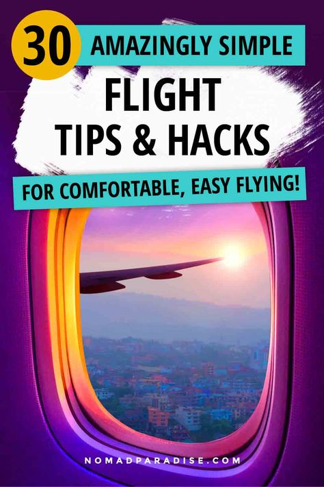 Here are our best travel tips and travel hacks for making flying easier! Find out the travel secrets to being comfortable on the plane, survive a long-haul flight with these airplane essentials, and know a few tips for what to wear & what to bring on your flight…and be ready for your next trip! #nomadparadise.com #travel #packing #carryon #traveltips #travelhacks Flying Tips, Travel Secrets, Travel Hacks Airplane, Flight Tips, Flight Travel, Airport Tips, Flight Hacks, Airplane Essentials, Long Haul Flight