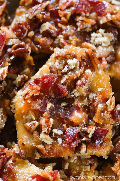 Bacon Up Recipes, Maple Caramel Bacon Bites, Recipes Using Bacon Bits, Maple Bacon Bars, Bacon Ends Recipes Meals, Maple Bacon Crackers, Crumbled Bacon Recipes, Baking With Bacon, Bacon Ends Recipes