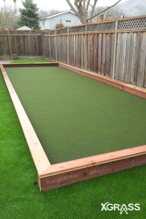 Backyard Bocce Court Against Fence Line Leveling Yard, Bocce Court Backyard, Backyard Bocce, Backyard Court, Outdoor Yard Games, Backyard Sports, Bocce Ball Court, Kids Backyard Playground, Bocce Court