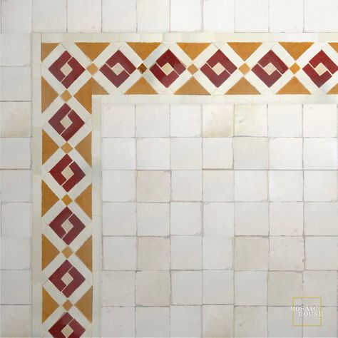 Mosaic Borders and Trim from Mosaic House Tile Border Design, Terracota Tile, Cement Bathroom Floor, Kitchen Tile Mosaic, Cement Bathroom, Tiles For Home, Tile Border, Brick Bbq, Islamic Tiles