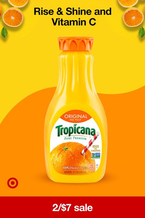 The perfect combination of taste & nutrition! Tropicana Pure Premium Original is 100% pure orange juice, squeezed from fresh-picked oranges & not from concentrate. Shop at Target. Fresh Juice Bottle, Orange Juice Advertising, Orange Juice Brands, Orange Juice Bottle Design, Organic Pineapple Juice, Juice Drinks, Fruit Juice, Orange Juice, Junk Food