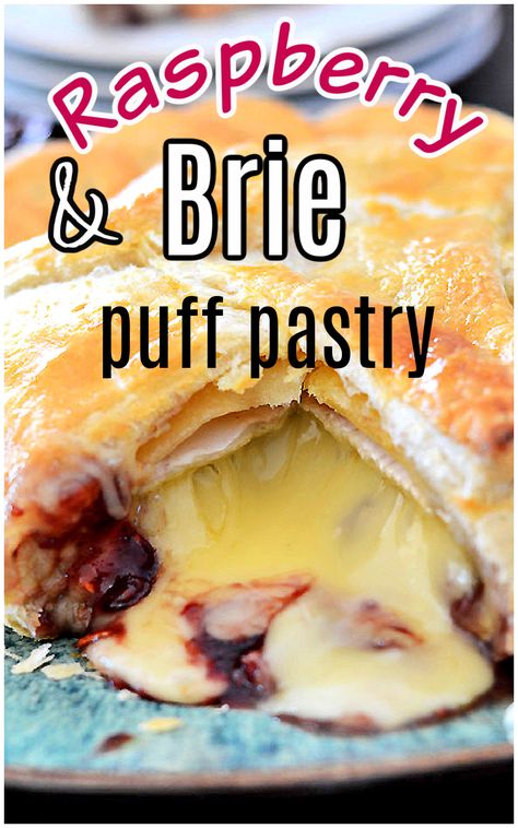 Bree Cheese Recipes Puff Pastries, Food Recipe Videos For Dinner, Brie Recipes With Jam, Baked Brie Puff Pastry Recipes, Brie Cheese In Puff Pastry, Brie And Raspberry Appetizer, Baked Raspberry Brie, Brie Recipes Puff Pastry, Raspberry Brie Appetizer