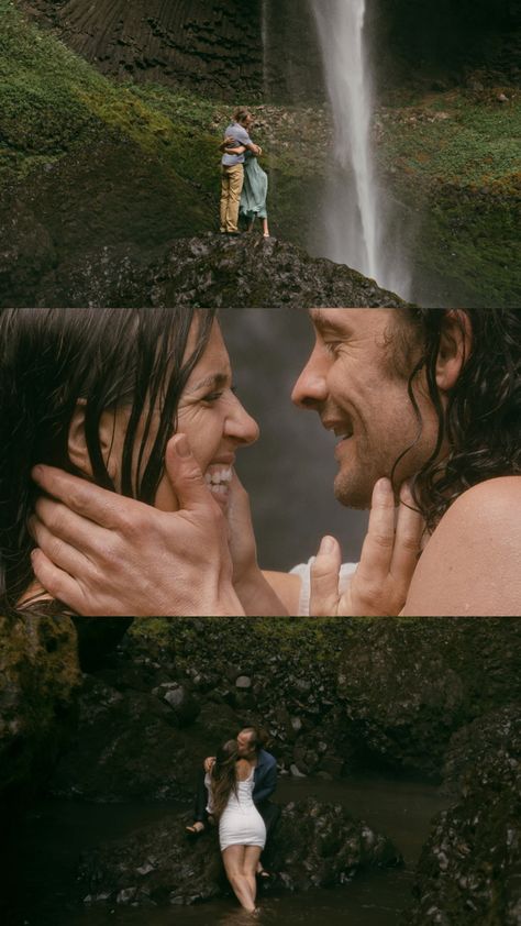 Latourell falls couple photoshoot #latourellfallsoregon #oregon #couplestravel #couplesaesthetic #oregonwaterfall #waterfall #waterfallphotoshoot Couple Water Photoshoot, Cinematic Storyboard, Waterfall Couple Photoshoot, Manifesting Soulmate, Waterfall Engagement Pictures, Waterfall Shoot, Waterfall Photoshoot, Latourell Falls, California Waterfalls