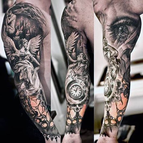 Top 103 Guardian Angel Tattoo Ideas [2020 Inspiration Guide] Guardian Angel Tattoo, Unique Tattoos For Men, Tattoos Mandala, Omerta Tattoo, Tattoos Skull, 3d Tattoos, Full Sleeve Tattoos, Full Sleeve Tattoo, Best Sleeve Tattoos