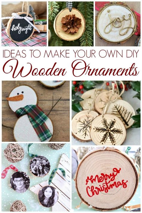 Christmas Ornaments From Wood Slices, Diy Ornaments Christmas Wood Slice, Tiny Wood Slice Crafts, Ornaments With Wood Slices, Craft Ideas With Wood Slices, Wood Slice Xmas Ornaments, Decorate Wooden Ornaments, Sliced Wood Ornaments Diy, Wood Disk Ornaments Diy