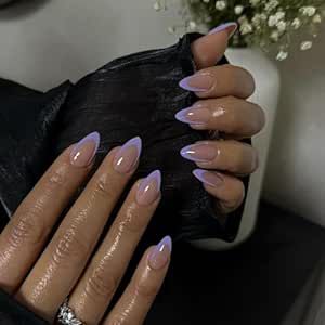 30 PCS Purple French Tip Press On Nails Short Almond,Medium Fake Nails French Nails Press ons,Oval Acrylic Nails Glue on Nails Medium,Natural Short Almond Nails False Nails for Women in 15 Sizes Mauve French Tip Nails, Extra Short Almond Nails, Natural Stiletto Nails, Purple French Tips, Purple French Tip, Acrylic Nails French, Nails Short Almond, Oval Acrylic Nails, Nails Press Ons