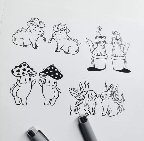 Other Half Matching Tattoos, Best Friend Tarot Tattoo, Similar Best Friend Tattoos, Matching Mushrooms Tattoo, Cat On Mushroom Tattoo, Cute Matching Animal Tattoos, Mushroom Friendship Tattoos, Mushroom Cute Tattoo, Sister Mushroom Tattoos