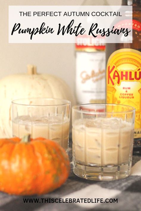 Looking for a fun and easy fall cocktail? This seasonal twist on the classic white russian cocktail recipe is a perfect fall cocktail for a crowd, or just for one! This easy pumpkin white russians recipe is a great alternative to mulled apple cider.   fall cocktails wedding // autumn cocktail recipe // autumn recipes // This Celebrated Life Pumpkin White Russian Recipe, Pumpkin White Russian, Cocktail For A Crowd, Autumn Cocktail, Pumpkin Spice Latte Cupcakes, White Russian Recipes, Cocktails Wedding, White Russian Cocktail, Mulled Apple Cider