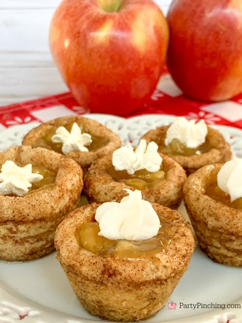 Snickerdoodle Apple Pie Bites, Individual Pie Recipes, Apple Pie Cookie Cups, Snickerdoodle Apple Pie, Apple Pie Cookie, Best Snickerdoodles, Pillsbury Sugar Cookie Dough, Cookie Pies, Pillsbury Cookie Dough