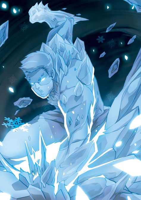 Blizzard Character Design, Ice Man Art, Ice Themed Character Design, Ice Mage Art, Ice Power Concept Art, Ice Abilities, Super Powers Art Ice, Ice Demon Male, Ice Swordsman