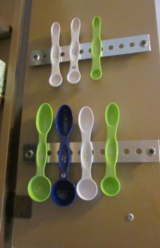 Spice Drawers, Spice Drawer, Measuring Cups & Spoons, Inside Cabinets, Cup Hooks, Plastic Spoons, Spoon Holder, Creative Storage, Drawer Organizers