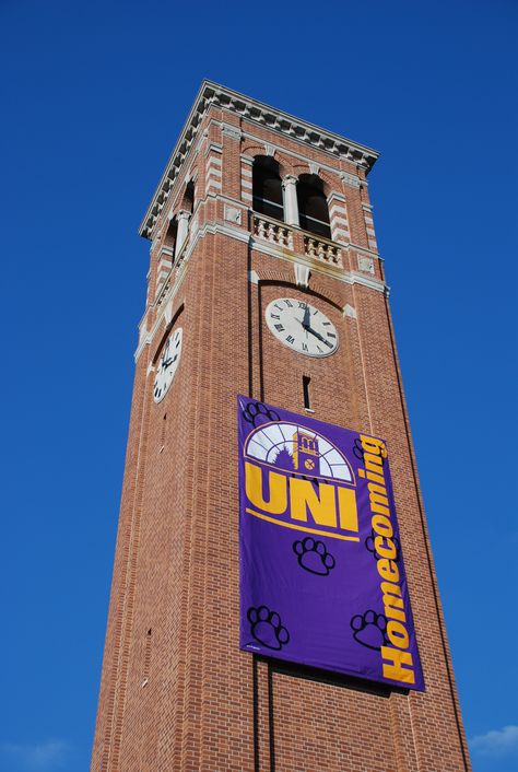 Campanile at the University of Northern Iowa Iowa Aesthetic, University Of Iowa Aesthetic, Panther Spirit, Iowa Hawkeyes Aesthetic, Iowa State Basketball, Panther Pride, University Of Northern Iowa, Council Bluffs Iowa, Teachers College