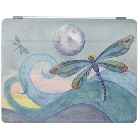 Dragonfly and the Full Moon Artistic iPad Cover Dragonfly Artwork, Dragonfly Decor, Dash And Albert Rugs, Party Essentials, Decorative Glass, Types Of Flooring, Accent Rug, Washable Rug, Ipad Cover