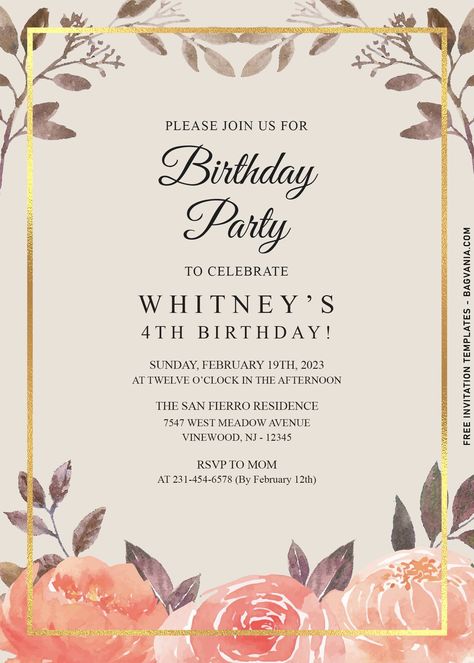 Classy Birthday Invitations, Free Invitation Templates Birthday, Aesthetic Invitation Card Birthday, Invitation Card Design Birthday, Roses Invitations, 18th Birthday Invites, Vintage Birthday Invitations, Money Birthday, Happy Birthday Invitation Card