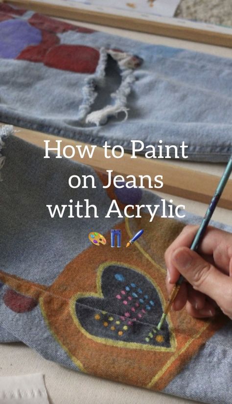 Image of painting on jeans with text how to paint on jeans with acrylic paint Painting On Jeans, Pants Painting, Acrylic Paint Supplies, Painting Jeans, Jeans Tutorial, Paint Wash, Acrylic Painting Diy, Yt Channel, Painted Jeans