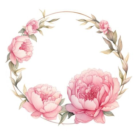 Peony cercle border pattern flower wreath. | free image by rawpixel.com / Ake Peony Logo, Art Birthday Cake, Round Border, Peony Wreath, Peony Painting, Peonies Tattoo, Peonies Wreath, Flower Circle, Wedding Logo