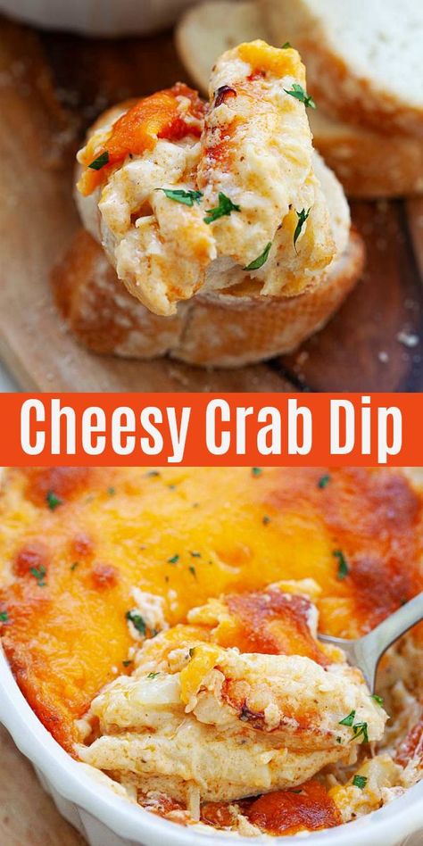 Crab Dip - easy, cheesy and best hot crab dip recipe, with Dungeness crab, cream cheese, mayonnaise and Old Bay seasoning. Perfect appetizer for football, tailgating and upcoming holiday season and parties | rasamalaysia.com Crab Dip Recipe Without Cream Cheese, Seafood Tailgate Recipes, Crab Cheese Dip, Imitated Crab Recipes, Dungeness Crab Recipes, Hot Crab Dip Recipe, Seafood Dip, Hot Crab Dip, Crab Dip