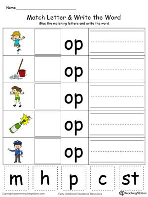 **FREE** OP Word Family Match Letter and Write the Word in Color Worksheet.Topics: Word Families, Reading, Phonics, and Building Words. Kg Worksheets, Word Families Printables, Kindergarten Word Families, Cvc Worksheets, Write The Word, Blends Worksheets, Word Family Worksheets, Family Worksheet, Three Letter Words